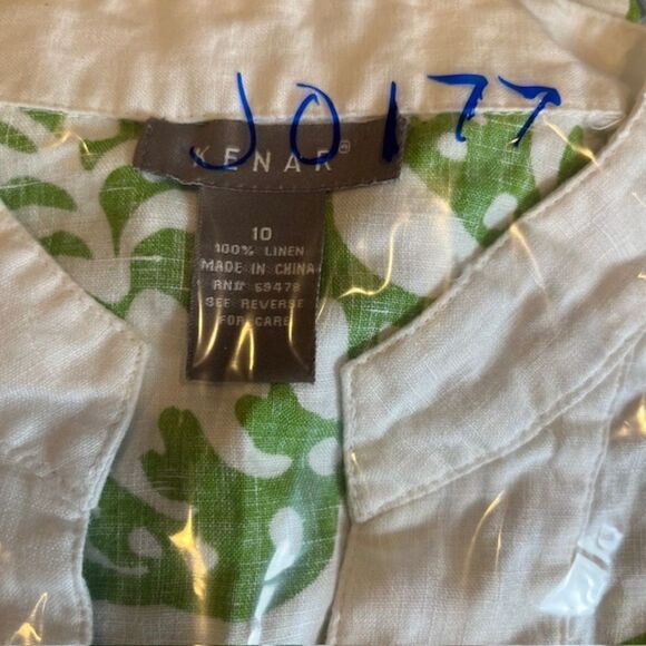 Kenar 100% Linen Women's Tunic White with Green Tropical Floral Print Size 10 - Picture 12 of 12